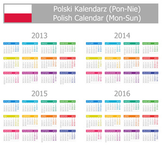 20132016 年类型1 波兰日历周一至周日