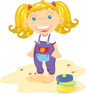 水边卡通金发蹒跚学步照片