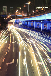 大城市公路高架桥光径夜景