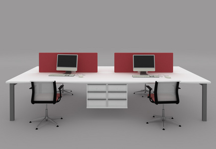 与 partitions.furniture 灰色的背景上孤立系统办公书桌