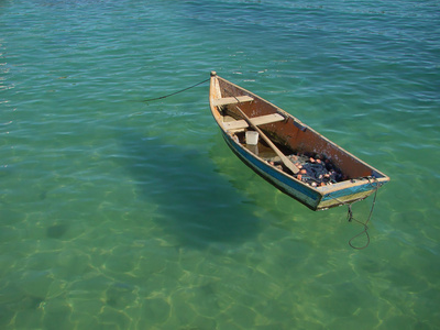 小行小船浮在水面上