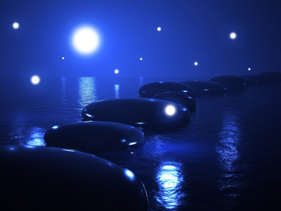 禅宗的石头在水中，奇妙夜