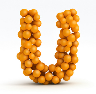 字母 u，橙柑橘 白色背景的字体
