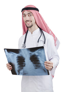 阿拉伯医生检查 x 射线打印