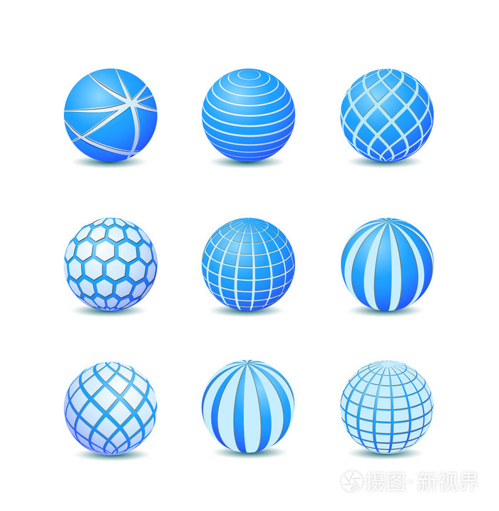 蓝色抽象圆条纹球图标集