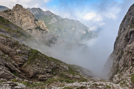 雾中的山山谷