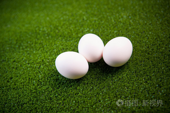 组的绿色草坪上的鸡蛋