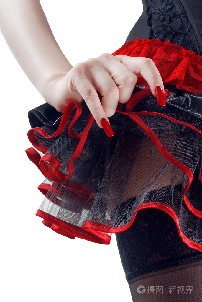 孤立在白色背景上的黑色和红色裙子女底