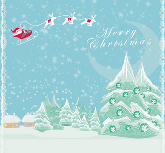 圣诞老人和冬季景观与快乐，新年卡