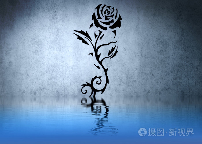 黑玫瑰与荆棘与水思考的纹身