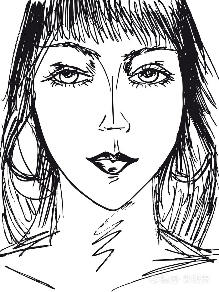 美丽的女人脸的剪影.矢量插画