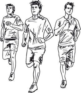 男子马拉松赛跑者的剪影。矢量插画