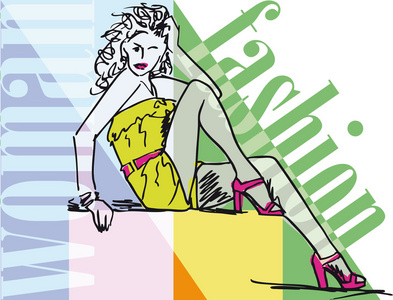 性感时尚女孩的剪影.矢量插画照片