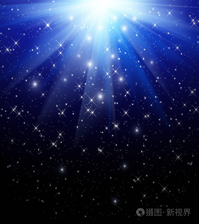 星星都落在蓝色光线的背景上