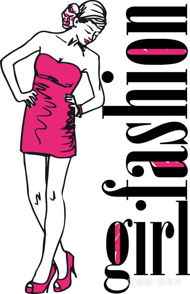 性感时尚女孩的剪影.矢量插画