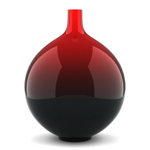 在白色背景上孤立的单个红色玻璃花瓶