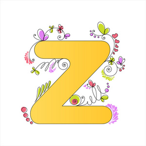 色彩鲜艳的花卉字母表。字母 z