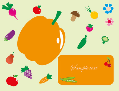 蔬菜和水果的可爱帧。矢量插画