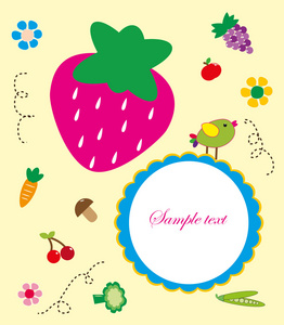 蔬菜和水果的可爱帧。矢量插画