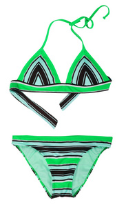 绿色条纹的游泳衣图片