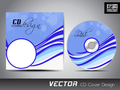 与在明亮和黑暗的蓝颜色的多彩波浪矢量 cd 封面设计