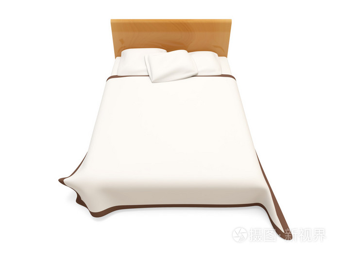 孤立在白色背景上的木制床