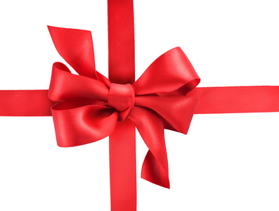红色缎礼品蝴蝶结.功能区.在白色隔离照片