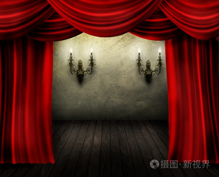 剧院舞台和红色帷幕