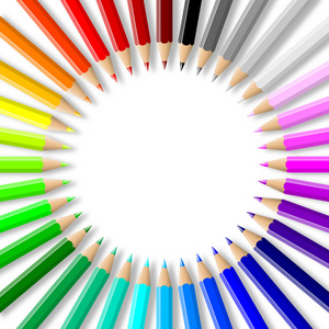 彩色铅笔集合在圈子中排列图片