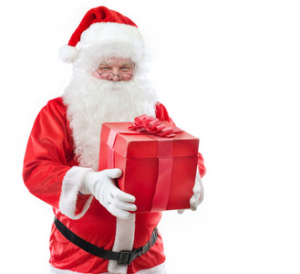 圣诞老人与礼物上白色隔离