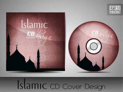 伊斯兰 cd 封面设计与清真寺或清真寺前粉红颜色和花纹的身影。eps 10。矢量插画