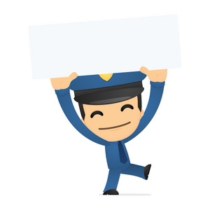 标志与刮板工作在路中间的道路工程可爱的卡通警察禁止电话可爱的卡通