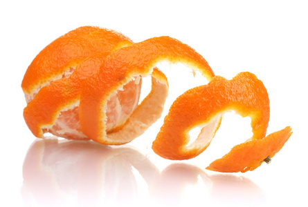 成熟美味橘子皮上白色隔离
