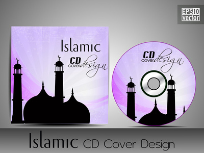 与清真寺或清真寺剪影紫在伊斯兰 cd 封面设计