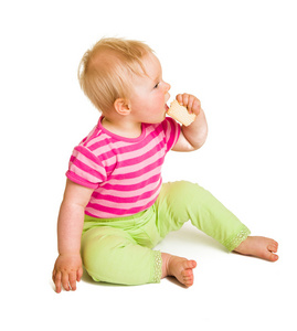 婴儿宝宝学习吃饼干