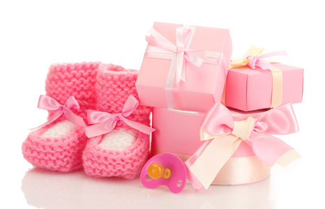 粉红宝宝靴子 奶嘴及礼品上白色隔离