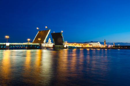 晚上观的圣彼得斯堡宫桥