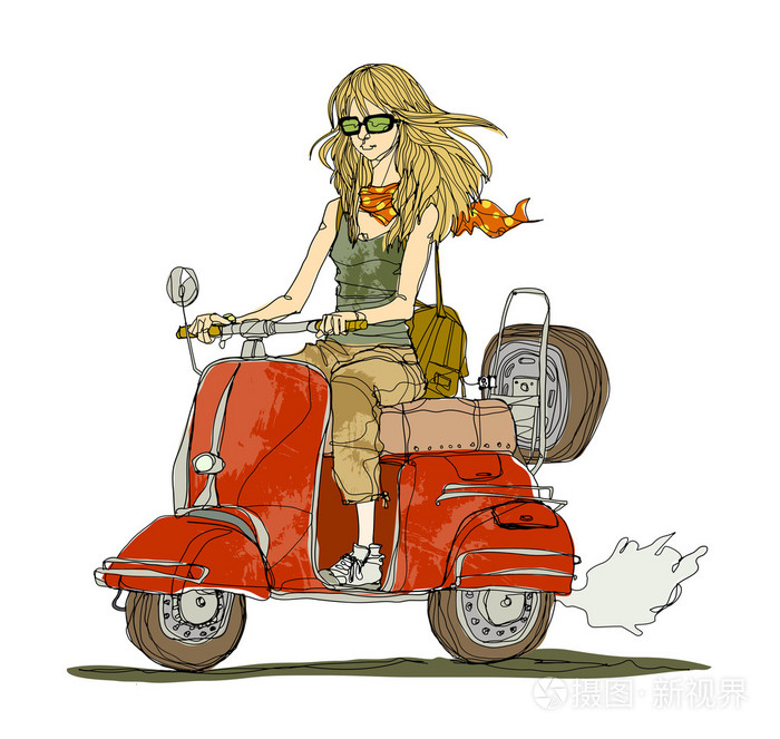 女人骑踏板车的侧面图