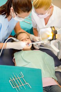 牙医和助理与儿童患者