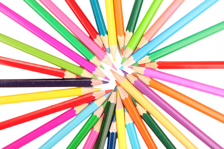 彩色铅笔在白色隔离