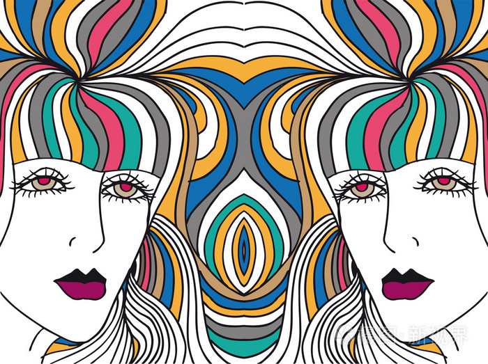 女人脸的抽象剪影.矢量插画