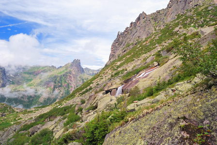 山瀑布在西萨彦山