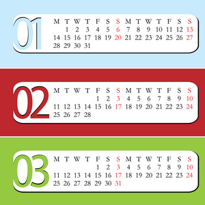 2013 年三个月的日历