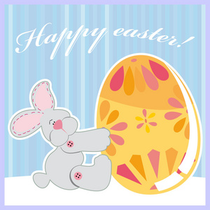 可爱复活节兔子拿鸡蛋矢量插画