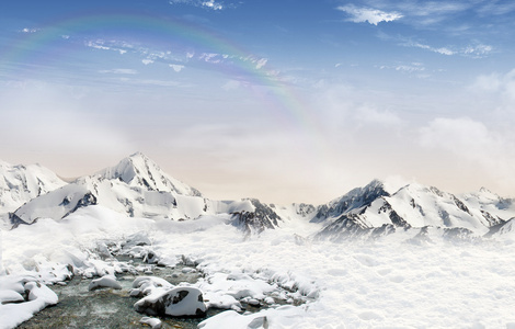 雪和彩虹山风景图片