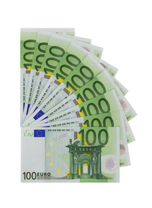 几个 100 欧元纸币，孤立