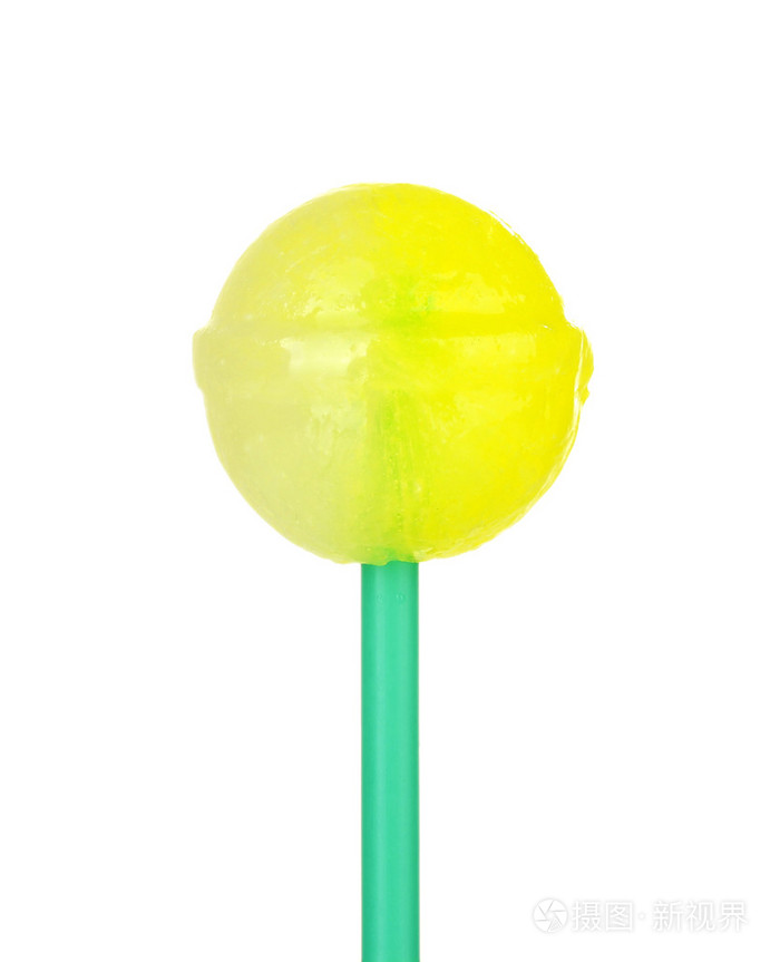 香甜可口的棒棒糖上白色特写隔离