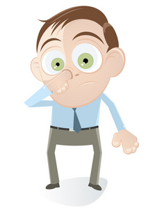 戳他的鼻子卡通人他的手指向上戳他的鼻子在照片