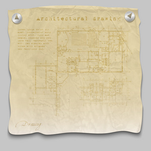 建筑背景。建筑工程 建筑计划 技术项目，绘图技术字母，建筑师在工作中，建筑规划在纸面上，施工计划的一部分