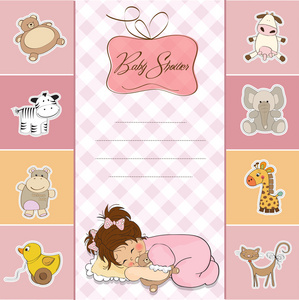 婴儿洗澡卡与可爱的小女孩照片